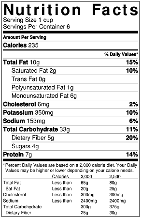 Mexican brown rice salad nutrition label