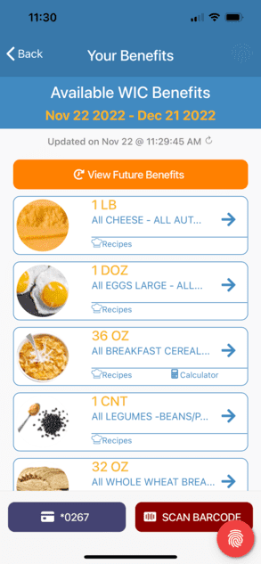 Rhode Island WIC Benefits Screen