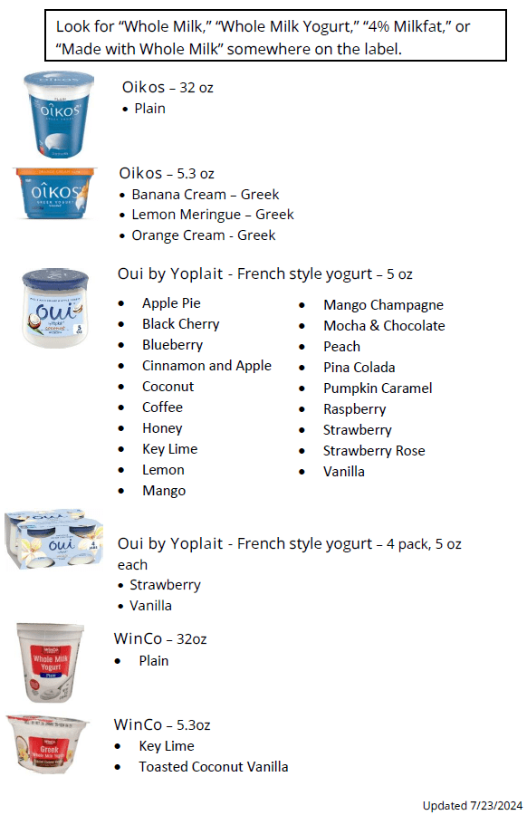 UT WIC Whole-milk yogurt - more information 