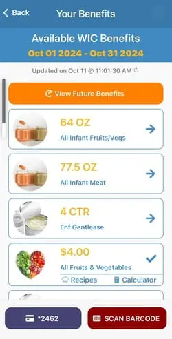 Wyoming WIC Benefits Screen