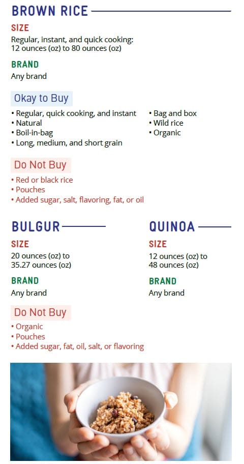 CO WIC-approved whole grain types and restrictions in English