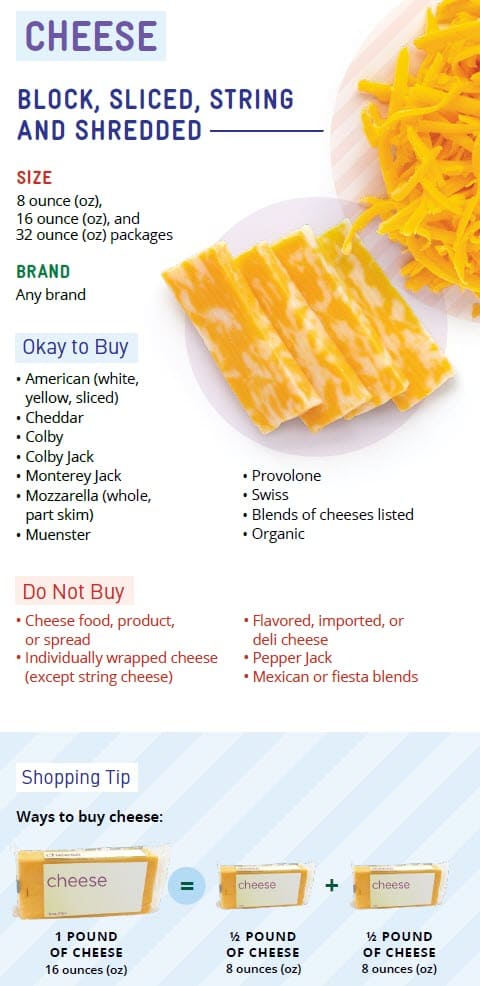 CO WIC-approved egg and cheese types and restrictions in English