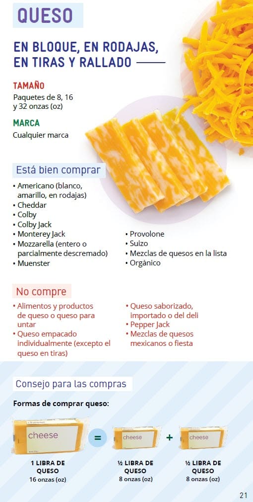 CO WIC-approved eggs and cheese types and restrictions in Spanish