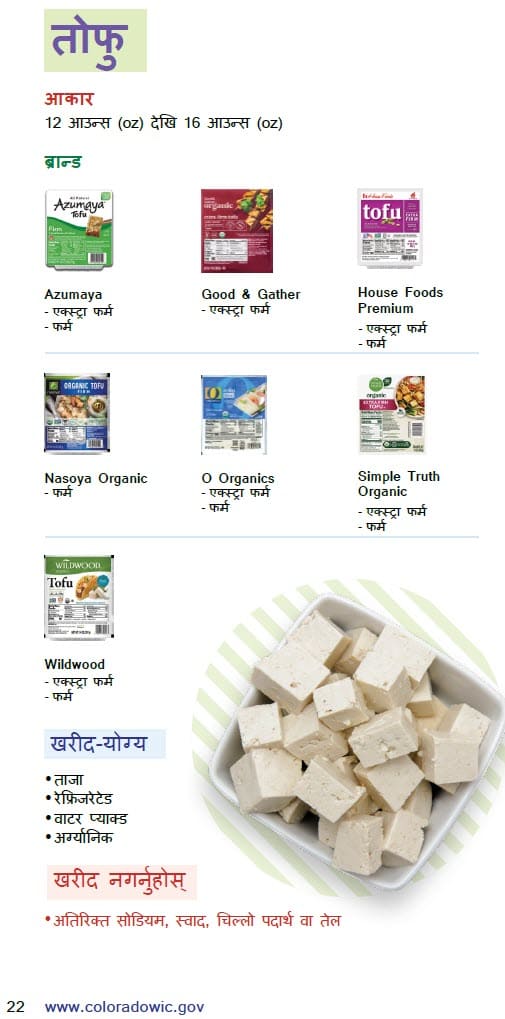CO WIC-approved tofu and canned fish types and restrictions in Nepali
