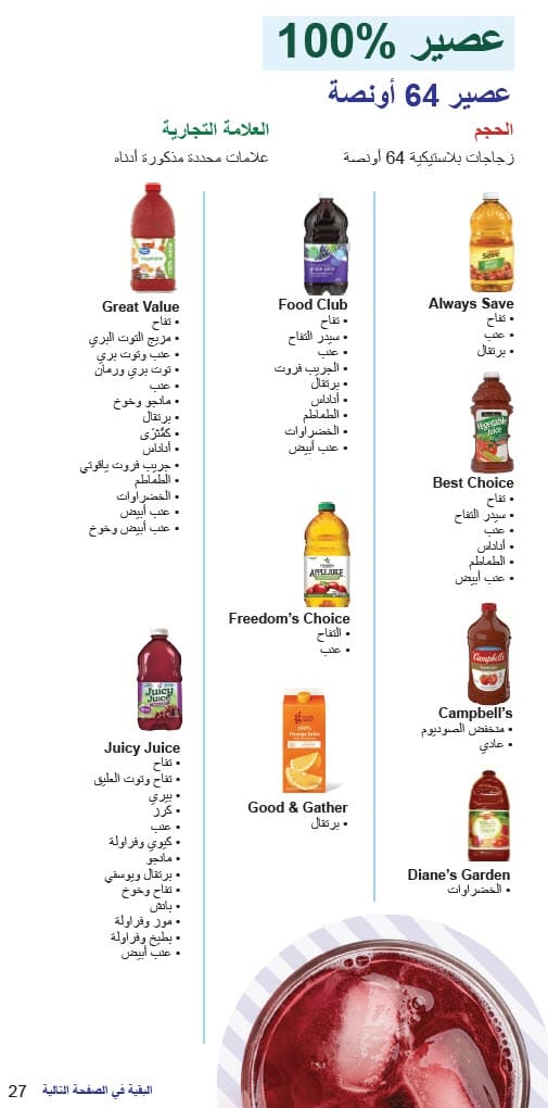 CO WIC-approved juice types and restrictions in Arabic