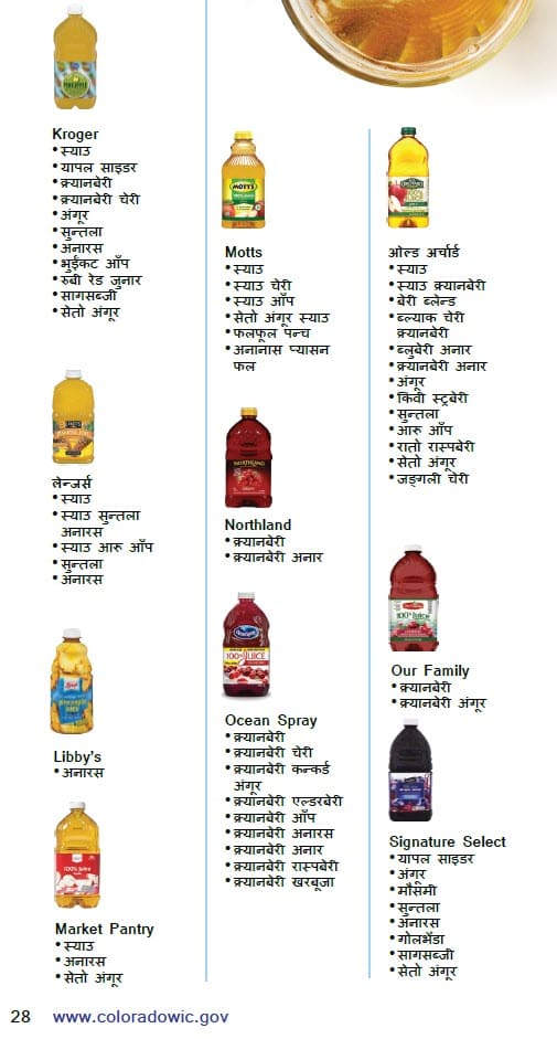 CO WIC-approved juice types and restrictions in Nepali