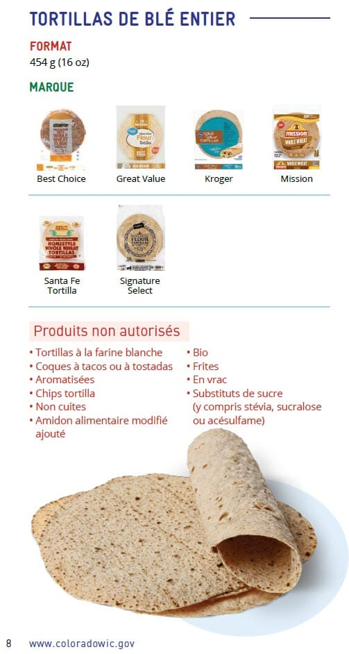 CO WIC-approved whole grain types and restrictions in French