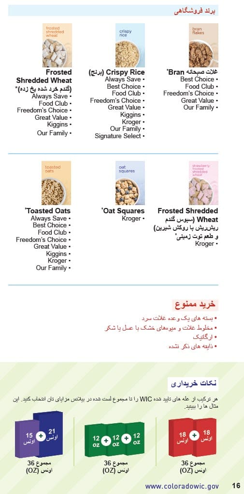په دري ژبه کې د CO WIC لخوا تصویب شوي غلو ډولونه او محدودیتونه