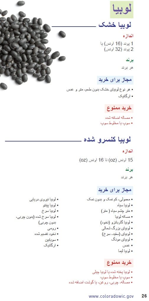 د CO WIC لخوا تصویب شوي د مونګ مکھن، بدیل مغز او تخم مکھن او لوبیا ډولونه او محدودیتونه په دري ژبه