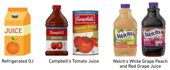 Various types of juice