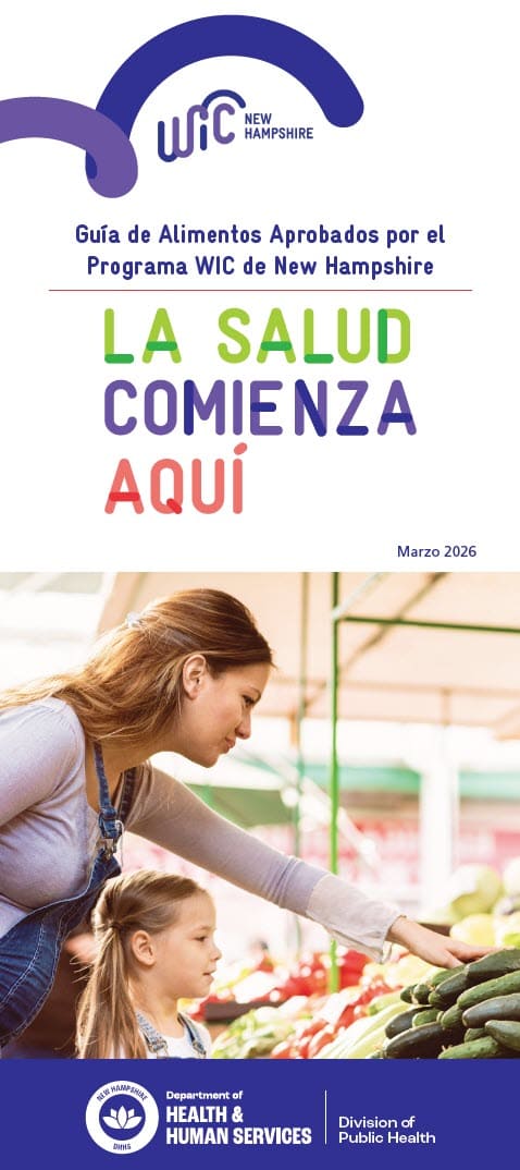 Header image for New Hampshire WIC food list with woman and girl shopping in Spanish