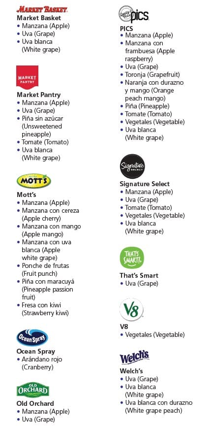 WIC-approved juice types and restrictions in Spanish