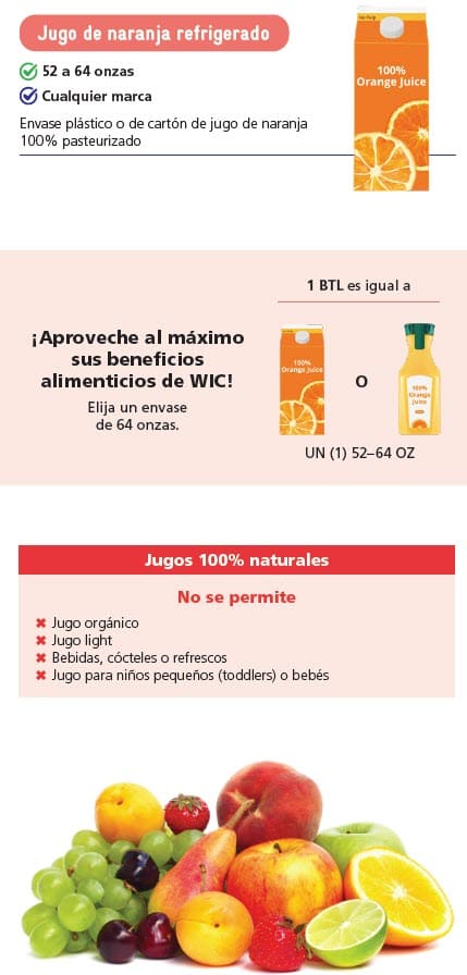 WIC-approved juice types and restrictions in Spanish