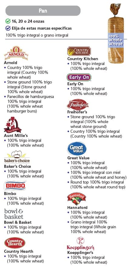 WIC-approved whole grain types and restrictions in Spanish