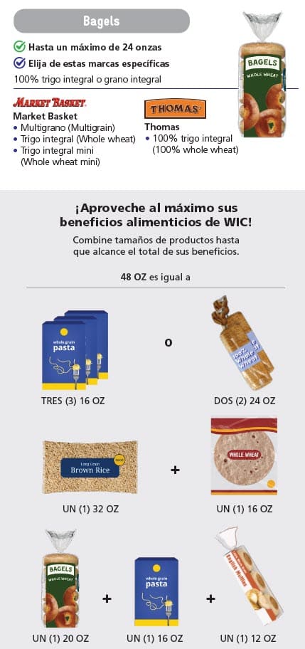 WIC-approved whole grain types and restrictions in Spanish