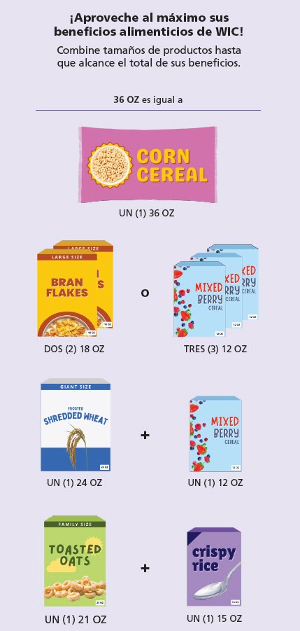 WIC-approved cereal types and restrictions in Spanish