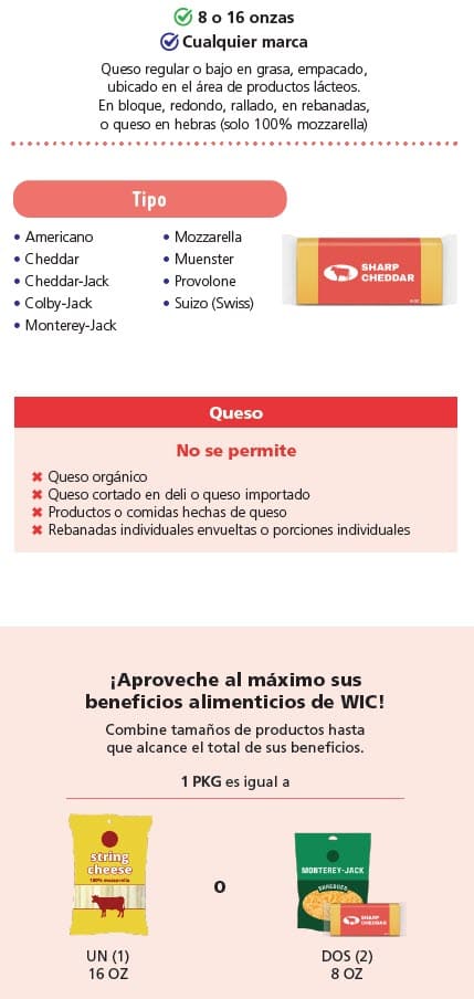 WIC-approved cheese types and restrictions in Spanish