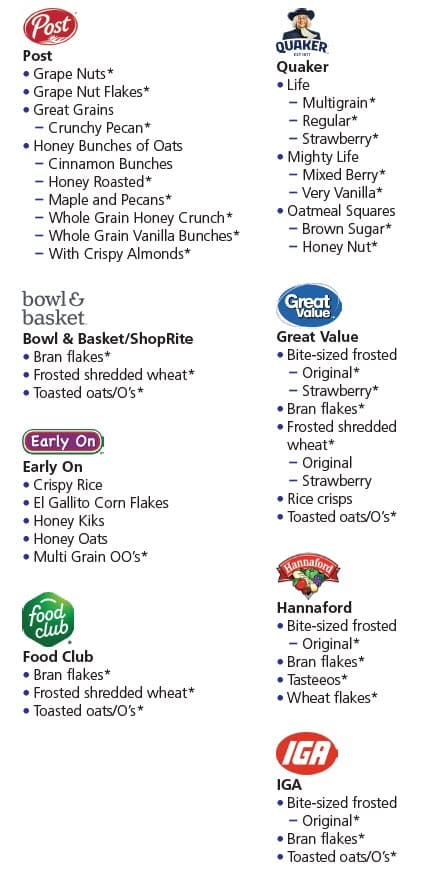 WIC-approved cereal types and restrictions in English