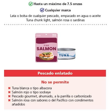 WIC-approved canned fish types and restrictions in Spanish