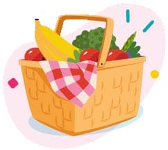 A shopping basket full of fruits and vegetables