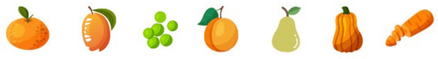Various fruits and vegetables in a row