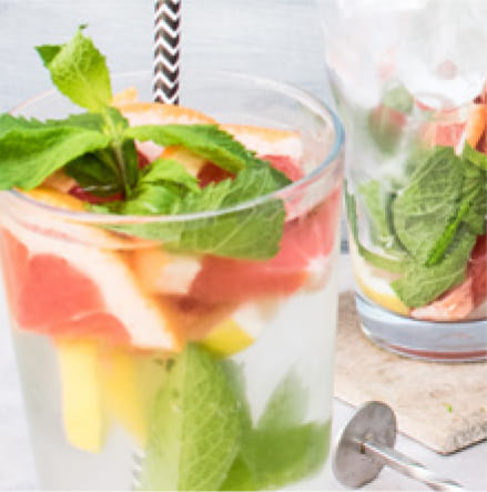 Infused Water with Fruits in a drinking glass