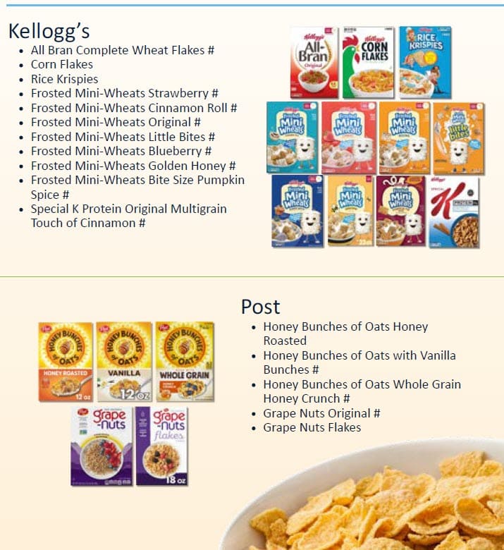 WIC list showing approved cereal, with what is allowed and restrictions in Spanish