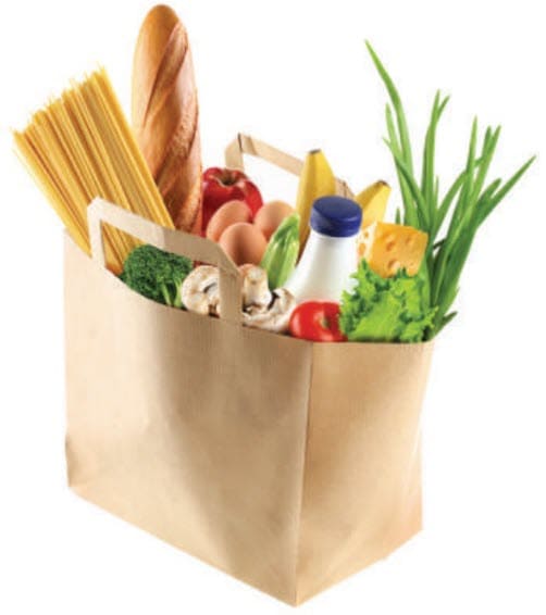 A bag full of various groceries