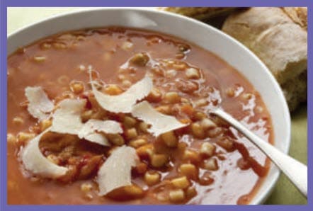 Pasta and bean soup in a bowl