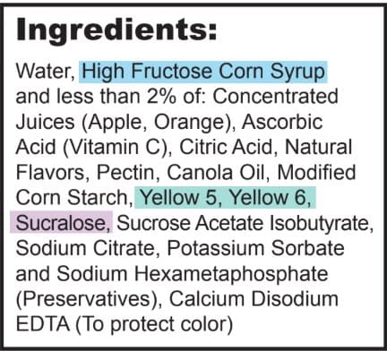 Example of an ingredients label
