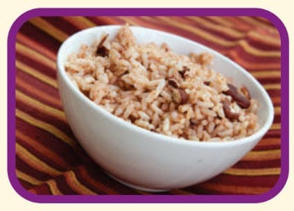 Instant rice and beans in a bowl