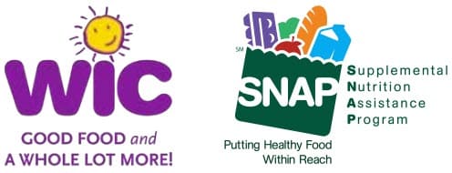 Logos for the WIC and SNAP nutrition programs displayed side by side.