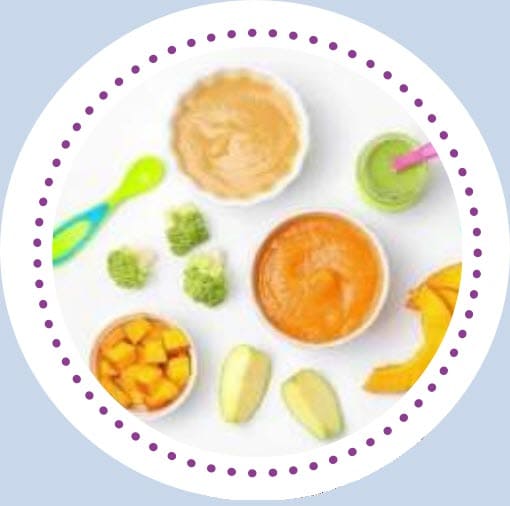 A plate with different types of food for babies on it