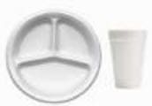 Plastic and styrofoam plates and cups