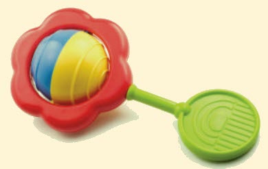 Colorful baby rattle shaped like a flower.