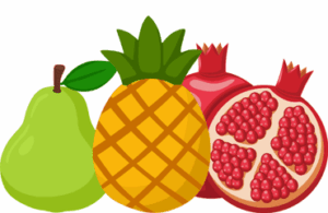 Pear, pineapple and pomagranate