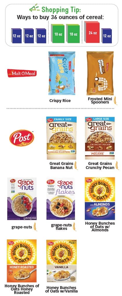 WIC cereal guide showing allowed and not allowed.