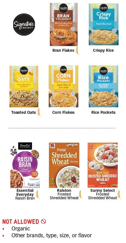 WIC cereal guide showing allowed and not allowed.