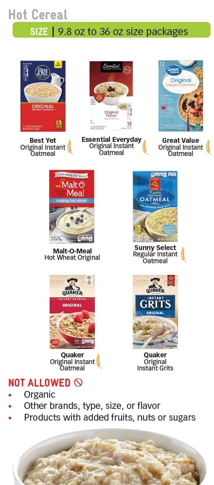 WIC cereal guide showing allowed and not allowed.