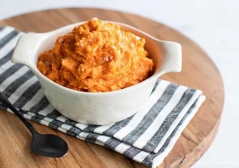 Mashed Sweet Potatoes in a baking dish