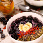 Pretty Darn Smoothie Bowl with berries and seeds and granola