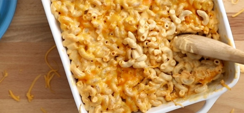Stove top mac and cheese in a casserole dish
