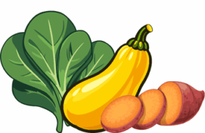 Spinach, summer squash and sweet potato