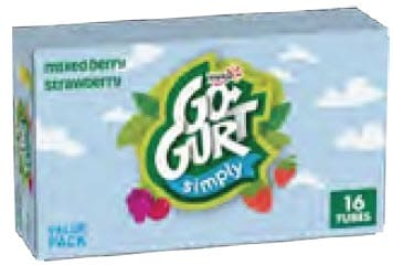 Simply gogurt brand yogurt package of tubes